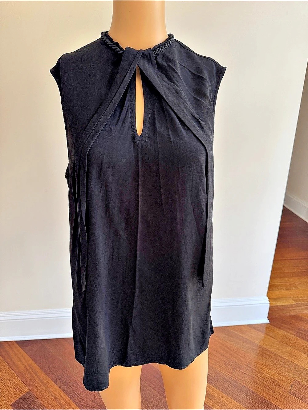 NEW Pinko Rope Detail Neckline Top Keyhole Blouse in Black Size 10